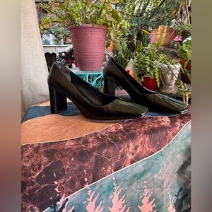 Prada Black Patent Block Heel Pumps